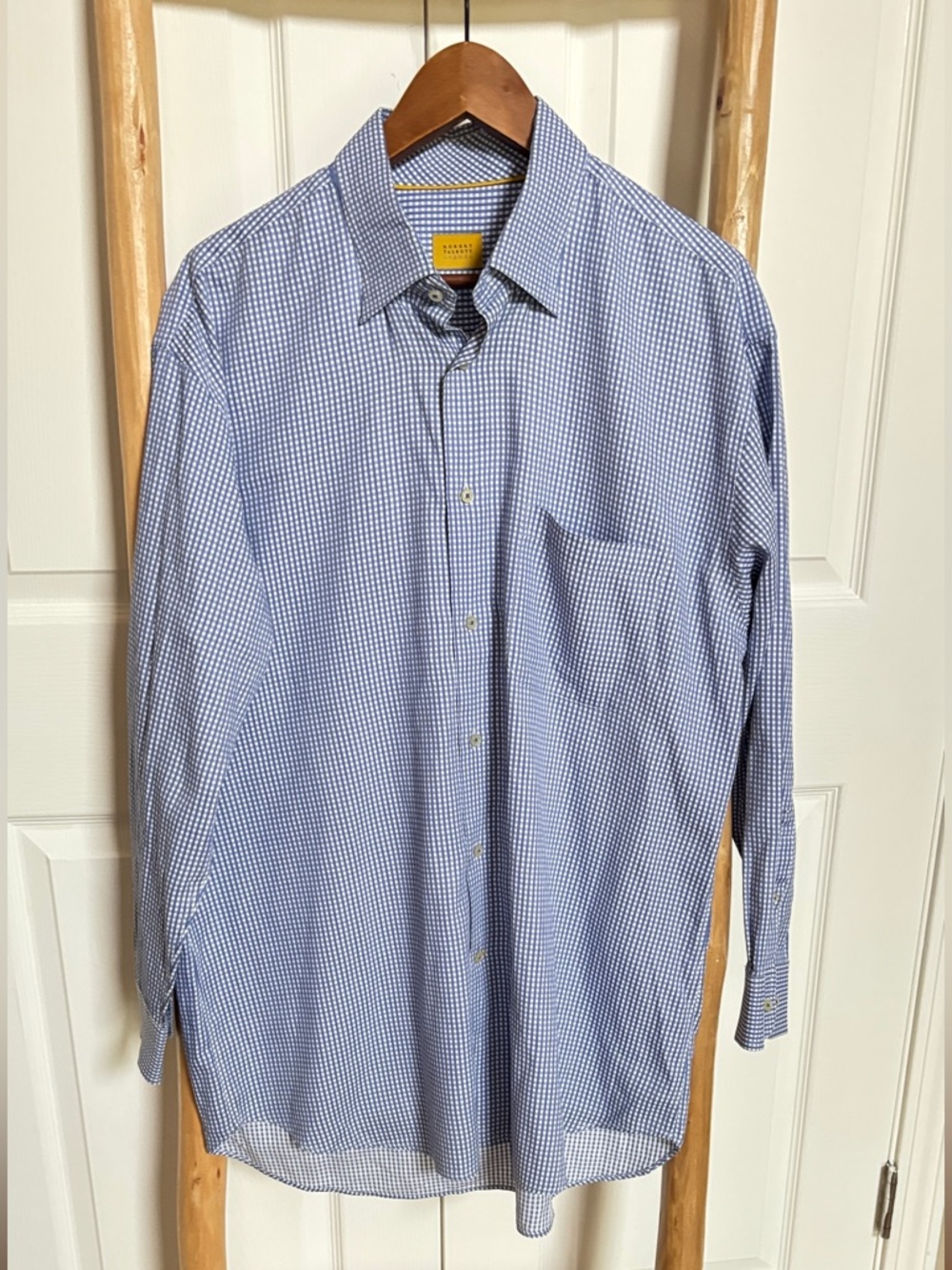 Robert Talbott Carmel Shirt Blue Check Cotton Button Front Classic Fit